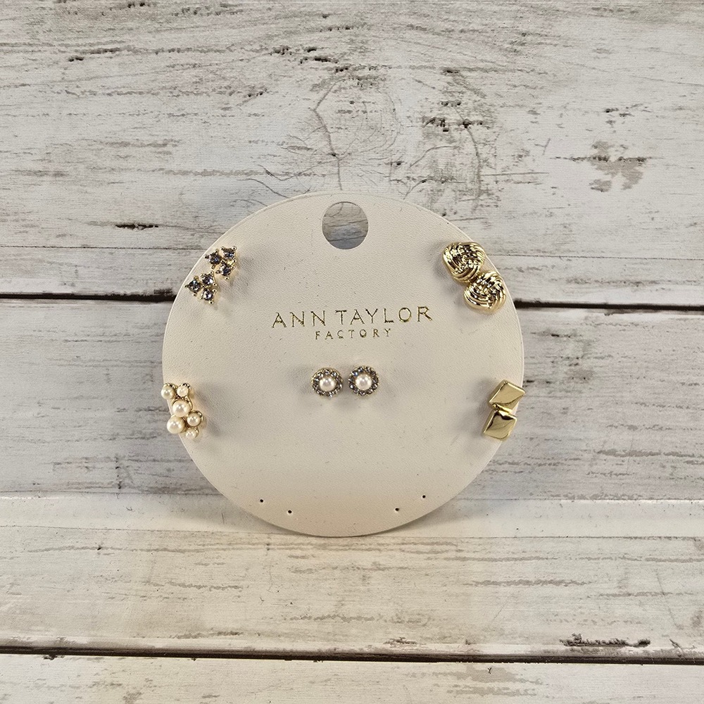 Ann Taylor Factory Gold Tone Stud Earring Set 5 Pairs Faux Pearl Crystal